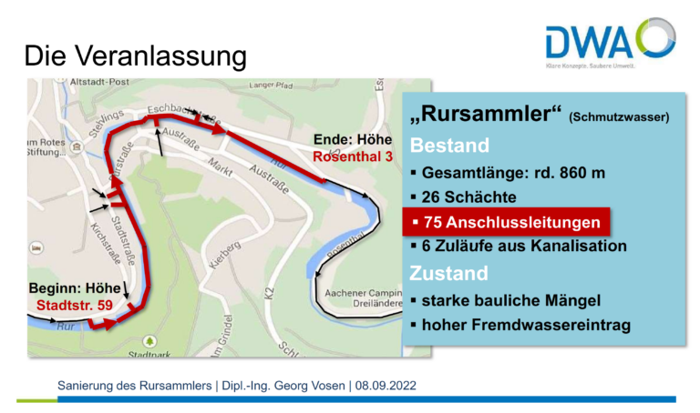 Rursammler: Die Veranlassung - Auszug aus dem Vortrag von Dipl.-Ing. Georg Vosen zum Thema "Kanalsanierung in der Praxis - Der Rursammler in Monschau"